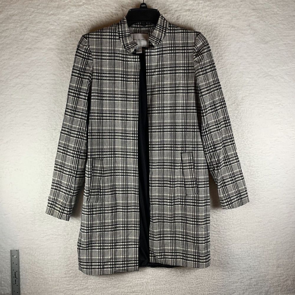Carolina Belle Montreal Dress‎ Coat Jacket Women's XS Black Plaid Open Front